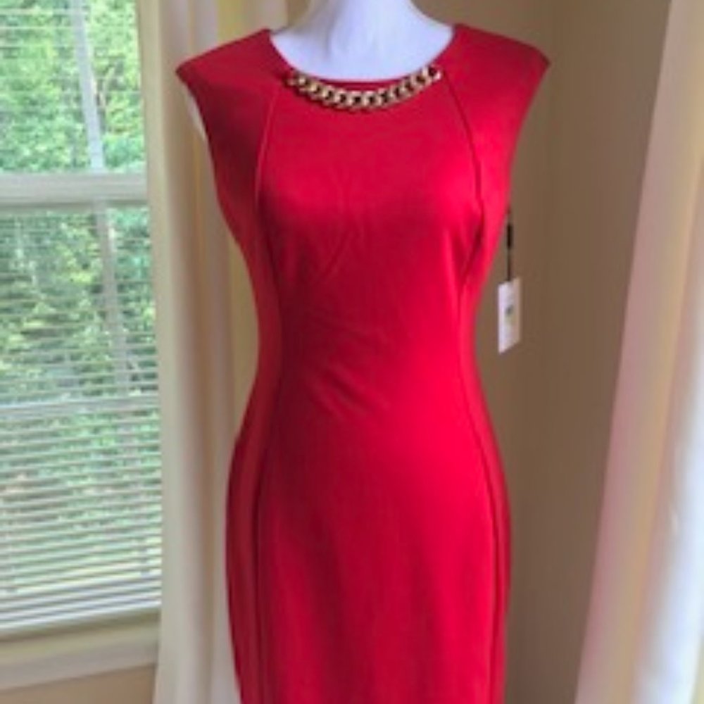 NWT CALVIN KLEIN RED NECKLACE DRESS SZ 4